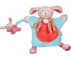 DC2572 - Doudou de la gamme marionnette - Chien  de couleurs Bleu et Rouge