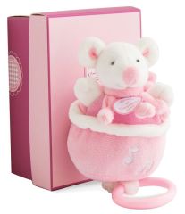 DC2576SOURIS - Boîte à musique cueillettes couleur rose de la gamme LES ACCESSOIRES DE DOUDOU - Souris