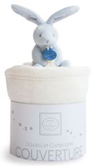 DC2755LAPBLEU - Plaid douceur 100x70 cm et petit lapin couleur Bleu de la gammes LES ACCESSOIRES DE DOUDOU