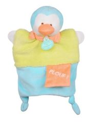 DC2784PING - Doudou de la gamme marionnette - Pingouin Petit secret de couleur Vert et Bleu