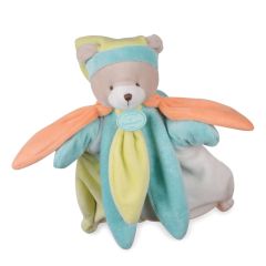 DC2799OURS - Doudou de la gamme MARIONNETTES - Ours de couleur Bleu, Orange et Vert