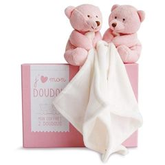 DC2917OURS - Coffret de doudou de la gamme J'AIME MON DOUDOU - 2 Ours de couleurs rose