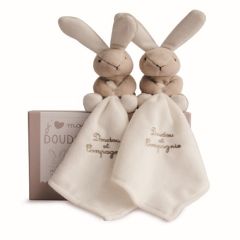 DC2919LAPIN - Coffret de doudou de la gamme J'AIME MON DOUDOU - 2 Lapins de couleurs taupe