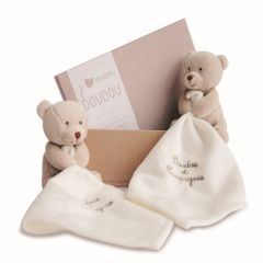 DC2919OURS - Coffret de doudou de la gamme J'AIME MON DOUDOU - 2 Ours de couleurs Taupe