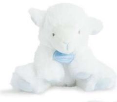 DC3105-BLEU - Doudou de la gamme TUTTI FRUTTI - Agneau avec hochet de couleur Bleu