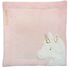DC3318 - Tapidou 100 x 100cm de la gamme LES ACCESSOIRES DE DOUDOU - Licorne de couleurs rose et or