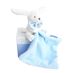 DC3338 - Doudou de la gamme POUDRE DE PERLIDOU - Lapin boîte fleur de couleur bleu