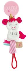 DC3424LICORNE - Attache-sucette Vanille/Fraise de la gamme LES ACCESSOIRES DE DOUDOU - Licorne