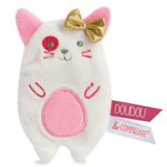 DC3426CHATN - Doudou clip vanille/fraise de la gamme LES ACCESSOIRES DE DOUDOU - Chat nœud doré