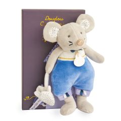DC3508 - Doudou de la gamme LA PETITE SOURIS VA PASSER - Emile en pyjama de couleur bleu