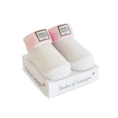 DC3702-02 - Chaussette de naissance de la gamme DOUDOU ET COMPAGNIE de couleurs Blanche et rose