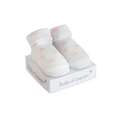 DC3702-03 - Chaussette de naissance de la gamme DOUDOU ET COMPAGNIE de couleurs Blanche avec étoiles rose