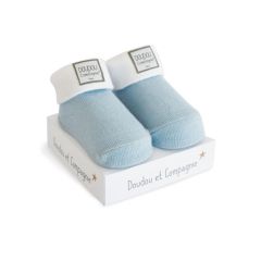 DC3703-02 - Chaussette de naissance de la gamme DOUDOU ET COMPAGNIE couleurs Bleu et blanche