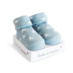 DC3703-04 - Chaussette de naissance de la gamme DOUDOU ET COMPAGNIE couleur Bleu avec étoile Blanche