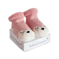 DC3706-02 - Chaussette de naissance petites bouilles de la gamme DOUDOU ET COMPAGNIE couleur Rose