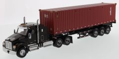 Camion cabine bordeaux avec porte container et container WESTERN STAR DCM DCM71064 