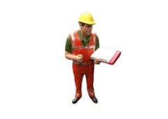 ADF32142 - Figurine inspectant le chantier avec tenue orange et son casque