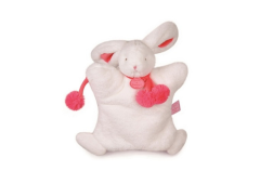 DC2742BR - Doudou de la gamme Marionnette - Lapin Pompon de couleurs Blanc et Rouge