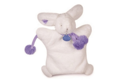 DC2742BVIO - Doudou de la gamme marionnette - Lapin Pompon de couleurs Blanc et Violet