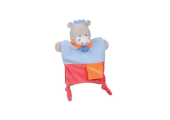 DC2784ANE - Doudou de la gamme marionnette - Ane Petit secret de couleur bleu et Corail