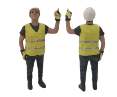 ADF32145 - Figurine de chantier avec gilet jaune et son casque levant le doigt