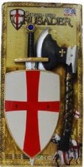 LPE52276R - Set d'accessoires chevalier contient une Armure de couleur rouge et blanche , une hache et une épée pour jouer