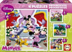 EDU15134 - Boîte de 4 Puzzles 12-16-20-25 Pièces du dessin animé Minnie avec ses amis