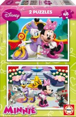 EDU15136 - Boîte de 2 Puzzles 48 Pièces du dessin animé La maison de Mickey -  Minnie avec ses amis