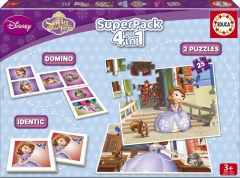 EDU16032 - Jeu de société 4 en 1 comprenant un jeu de domino,un jeu Mémo et 2 Puzzles de 25 Pièces -Dimensions 32 x 24 cm  du dessin animé PRINCESSE SOFIA