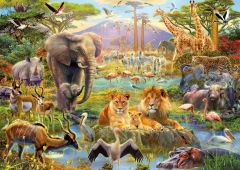 EDU16303 - Puzzle  Le point d'eau Africain 1500 Pièces - Dimensions 85 x 60 cm
