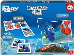 EDU16691 - Jeu de société 4 en 1 comprenant un jeu de domino,un jeu Mémo et 2 Puzzles de 25 Pièces -Dimensions 32 x 24 cm  du dessin animé LE MONDE DE DORY