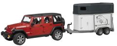 BRU2926 - Voiture JEEP WRANGLER Rubicon avec van transport de chevaux et un cheval jouet BRUDER
