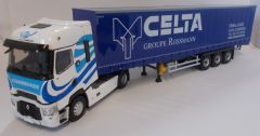 ELI116840 - Camion 4x2 RENAULT T Hight avec semi 3 essieux aux couleurs Celta des Transports COMBRONDE
