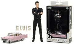 Pack avec personnage d'Elvis à l' ech 1/18 de hauteur 11 cm et sa CADILLAC Fleetwood de 1955 Series 60 à l'ech 1/64