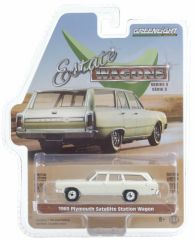 GREEN29990-B - Voiture break américaine PLYMOUTH Satellite Station Wagon de 1969 de couleur blanche vendue en blister