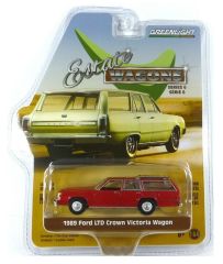 GREEN36010-F - Voiture break américaine FORD LTD Crown Voctoria Wagon de 1989 de couleur rouge métallisée vendue en blister