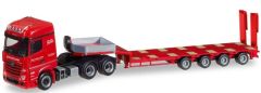 HER308793 - Camion 6x4 MERCEDES Arocs et remorque 4 essieux porte engins extensible aux couleurs SCHOLPP