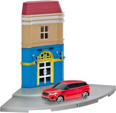 HER800099 - Coffret avec hôtel et voiture RANGE ROVER Evoque couleur rouge