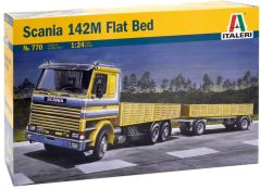 ITA770 - Camion 4x2 porteur SCANIA 142M et remorque 2 essieux plateau en kit à peindre et à assembler peintures et colle non incluses
