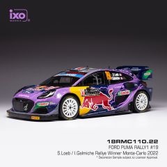 IXO18RMC110.22 - Voiture de RALLYE MONTE CARLO 2022 couleur violet -  FORD PUMA RALLY 1 n°19 LOEB/GALMICHE WRC2