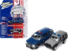 JLPK019B-3 - Voiture sous blister de la série TWIN PACK série B - CHEVROLET Tahoe 1997 Police de New York et JEEP Cherokee XJ de la Poince de Caroline du Nord