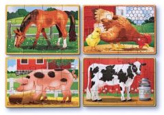 MED13793 - Coffret de 4 Puzzles en bois Les animaux de la ferme - Contient : 12 Pièces
