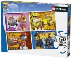 NAT86206 - 4 Puzzles de 42 Pièces du dessin animée La Pat Patrouille Dimensions : 36 x 26 cm