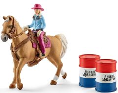 SHL41417 - Figurine de l'univers des animaux de la ferme - Baril racing avec cheval et cowgirl