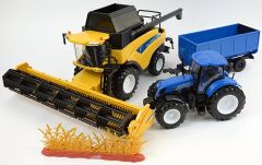 NEW05763 - Ensemble avec Moissonneuse CR9090 et tracteur NEW HOLLAND T7.270 avec une benne