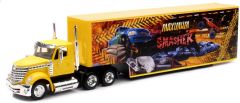 NEW16663 - Camion américain INTERNATIONAL Leonestar et remorque décoration Maximum Smasher