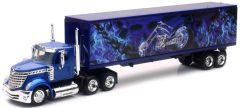NEW16673 - Camion américain INTERNATIONAL Leonestar et remorque décoration d'une moto et de squelettes