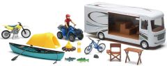 NEW37355 - Ensemble de camping avec véhicule moto et quad et accessoires divers