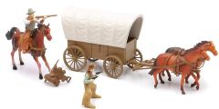 NEW38535A - Ensemble farwest avec chevaux personnages et carriole bâchée