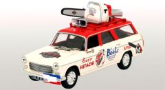 ODE014 - Voiture publicitaire PEUGEOT 404 break avec marquage BEAL STIHL HITACHI et tronçonneuse sur le toit éditée à 500 unités